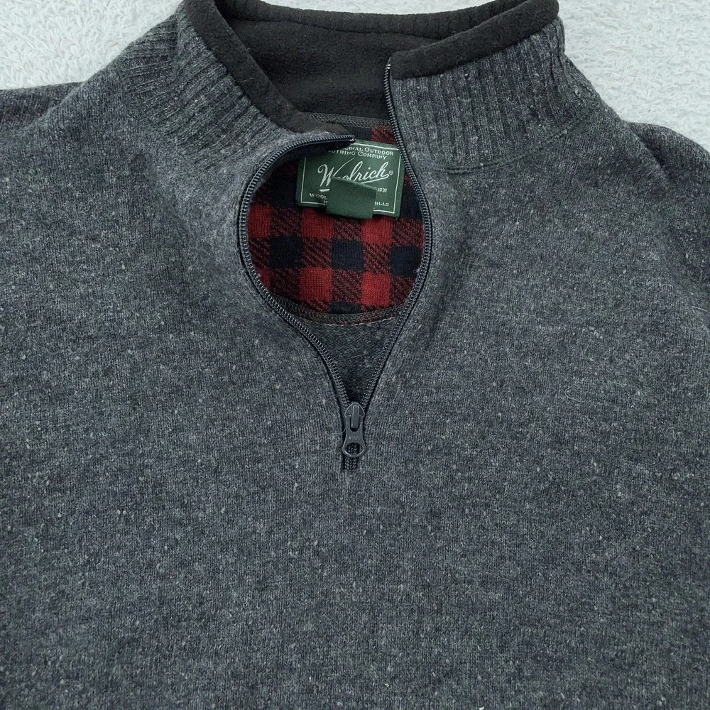 Woolrich Sweater FITS XL Gray Half Zip Pullover Wool Blend‎